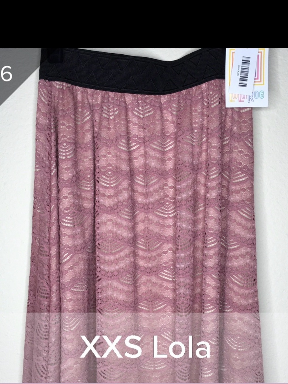 LuLaRoe XXS Lola Lace Skirt in Dusty Rose with Black Waistband